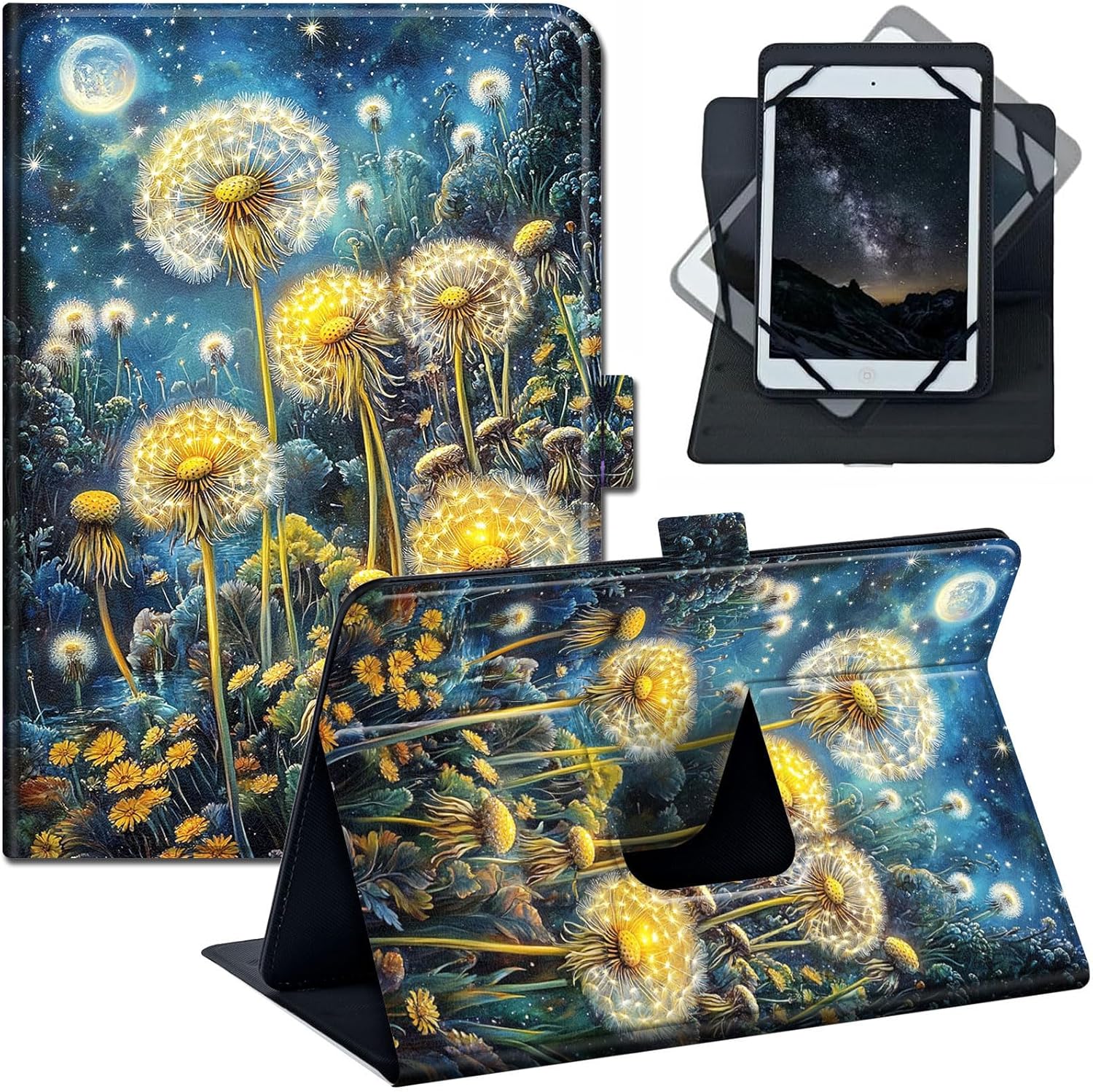 Universal 10 Inch Tablet Case, 10.1 Inch Tablet Case with 360 Rotating Stand, PU Leather Folio Cover, Compatible with Fire HD 10 2023, Galaxy Tab, iPad 9th/ 8th, Cute Pirate Cat