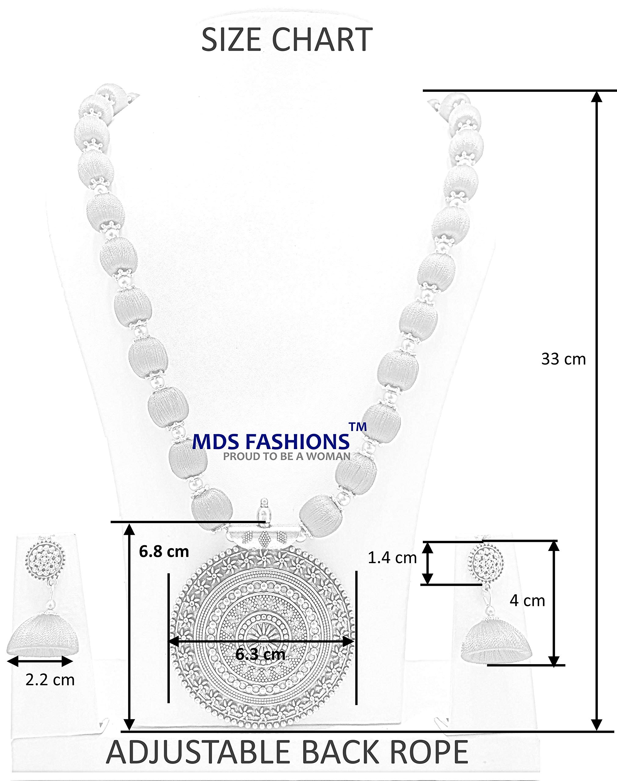 MDS FASHIONS Silk Thread Beads with Antique Chakra Necklace and Earrings set for Beautiful Women (MDS-1046) (Lavender) 4