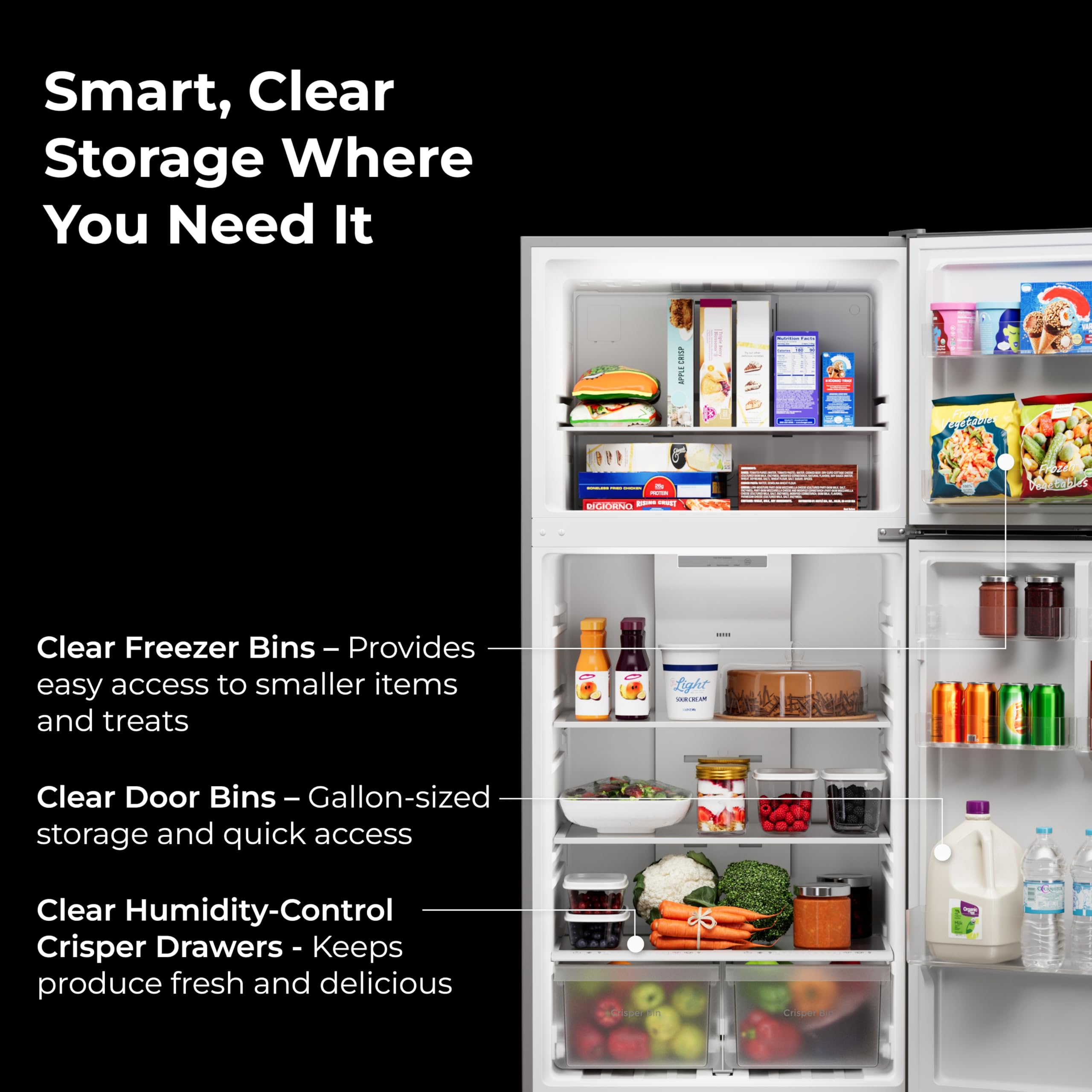 Kenmore 30" Top Mount Refrigerator With Freezer - Adjustable Shelving, Humidity-Controlled Crispers, LED Lighting, Energy Star Certified, 18.1 Cu. Ft. Capacity - Fingerprint Resistant Metallic Steel on Fridge.com - View 6
