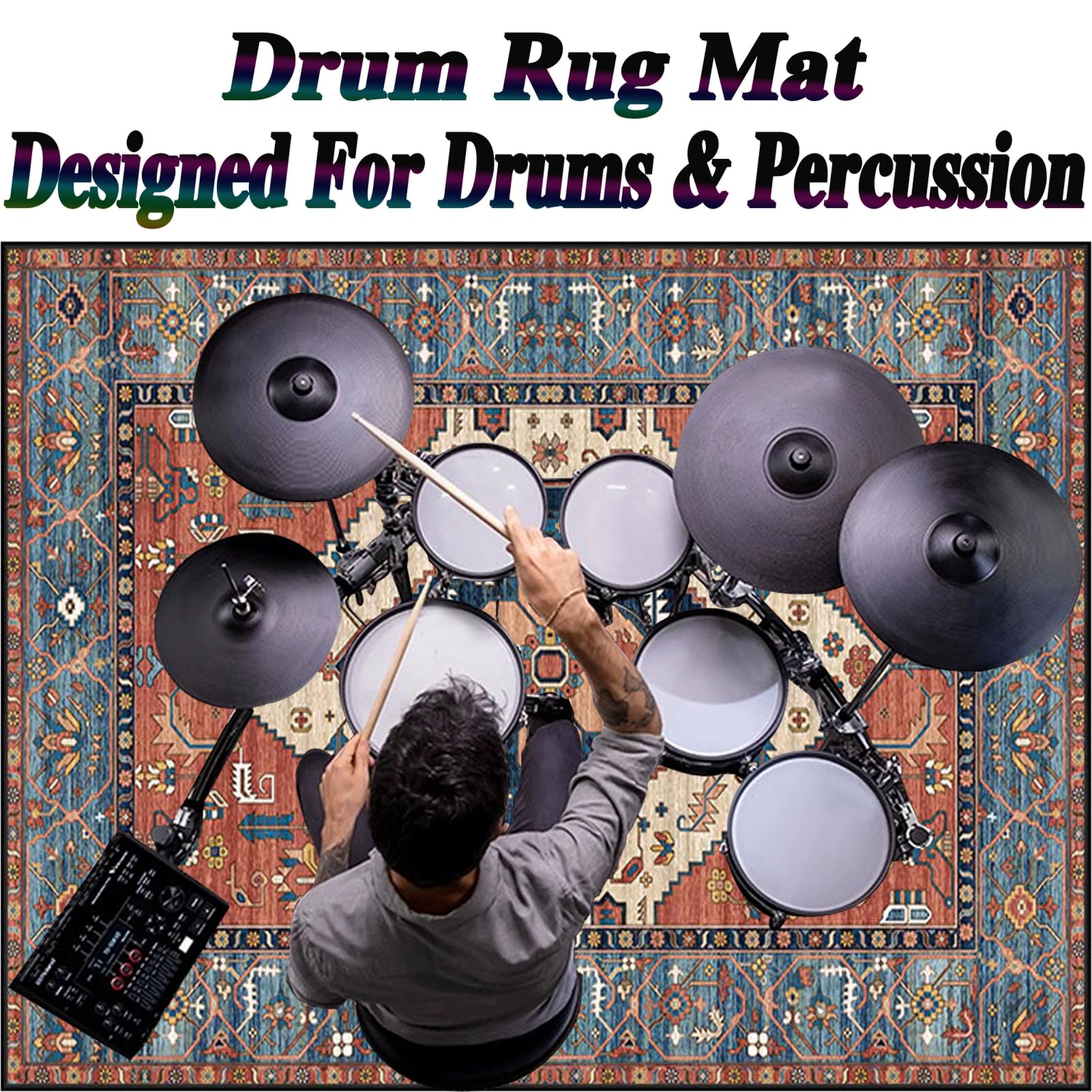 Drum Teppich 200 x 180 cm Schlagzeugteppich Rutschfest Schalldicht Matte Innen und Außen, Elektronisches Jazz Schlagzeug Kit für Bass Snare Drum, Schallschutz Akustik Teppich Schallschutzteppich