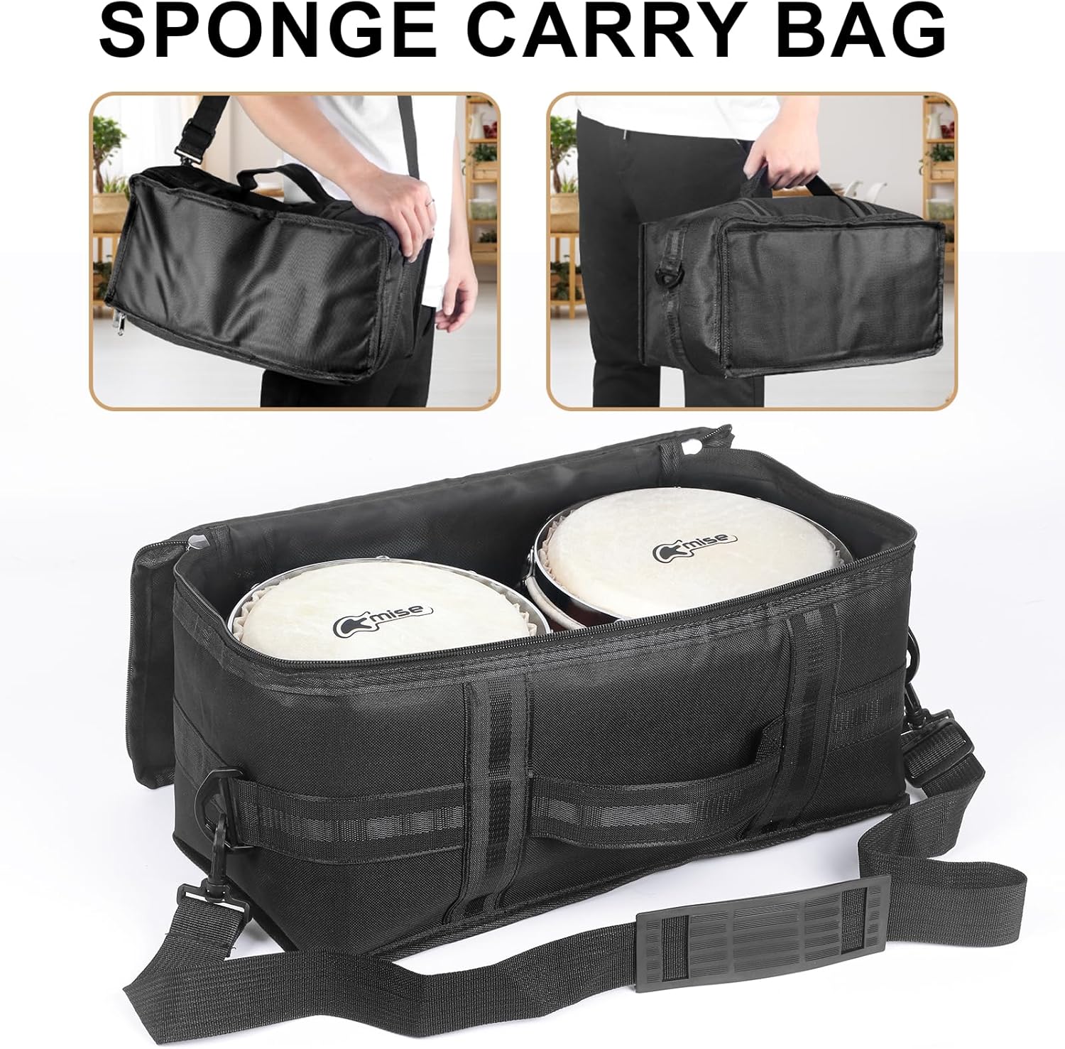 Bongo Drums 6.5” and 7.5”, Birch Percussion Instrument Bongos for Adults Beginners,Buffalo Hand Drum with Carry Bag and Tuning Wrench for Education and Practice.