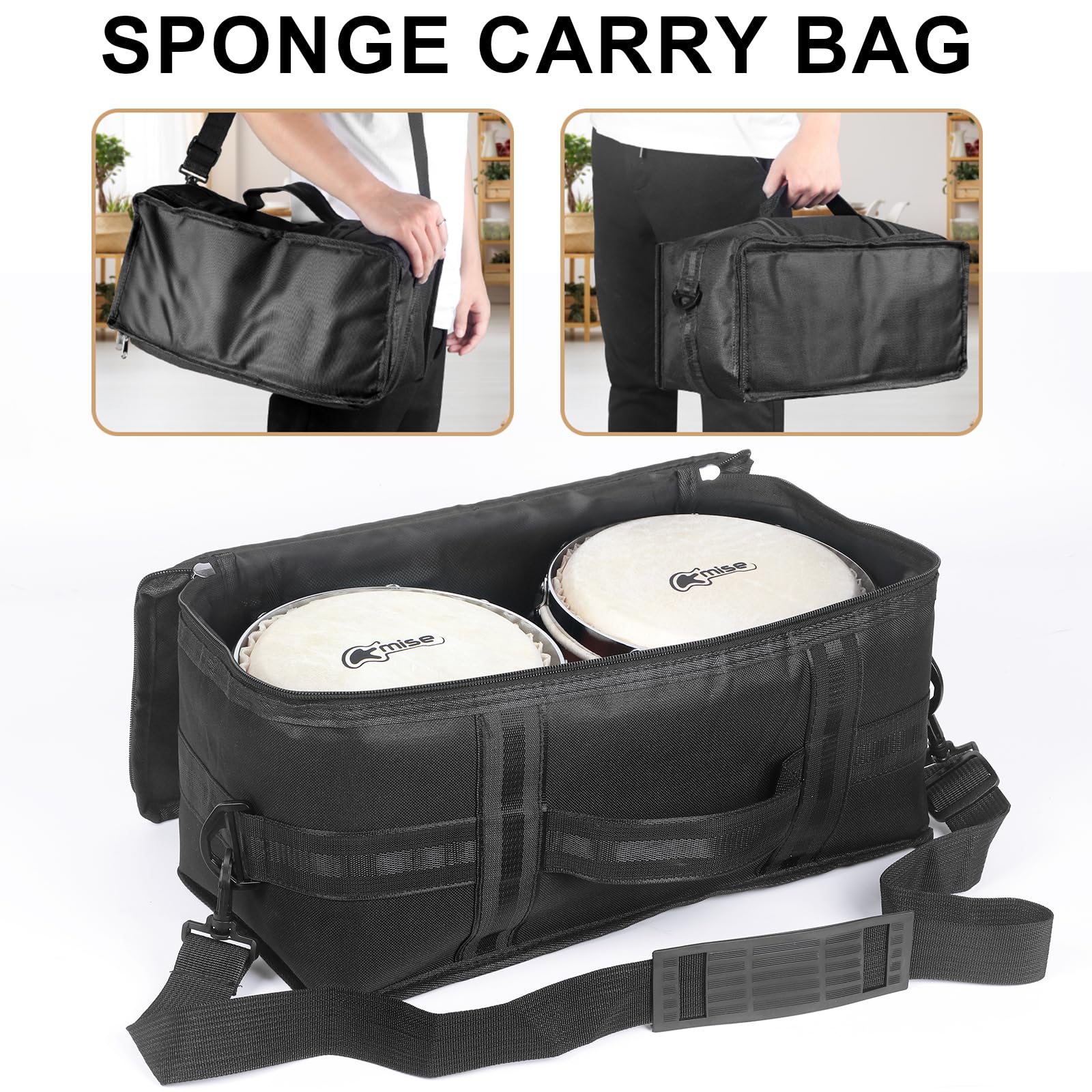 Bongo Drums 16,5 cm und 19,1 cm, Birke Percussion Instrument Bongos für Erwachsene Anfänger, Büffelhandtrommel mit Tragetasche und Stimmschlüssel für Bildung und Praxis