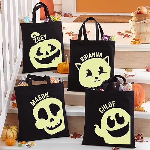 Miniatura 2 de Let's Make Memories Bolsa de regalo personalizada que brilla en la oscuridad para Halloween, bolsa de truco o trato, diseño de calabaza, 13 pulgadas