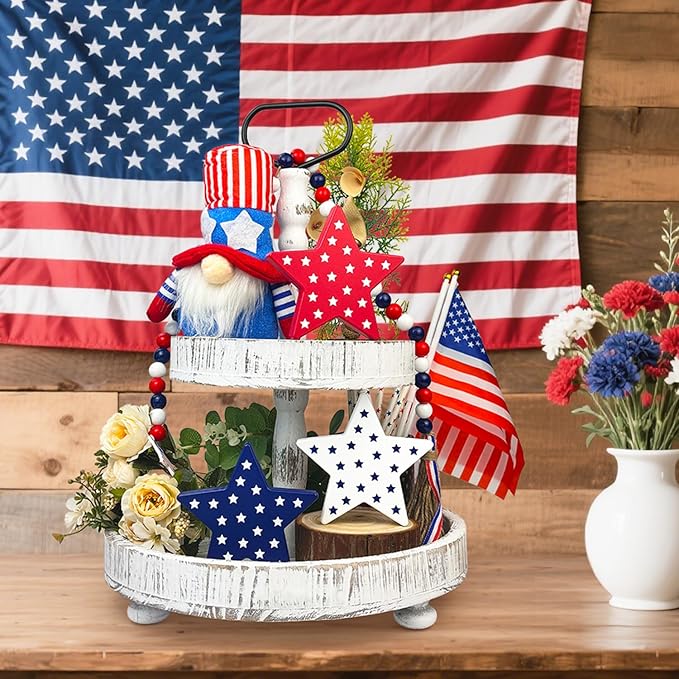 Decoración de mesa con estrellas de madera 4th of July 3 piezas miniatura 4