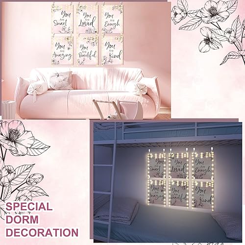 Miniatura 4 de Rtteri Tapiz floral rosa de 12 x 16 pulgadas, 6 piezas con citas inspiradoras LED de luz, decoración de pared, tapiz cristiano gris y rosa,