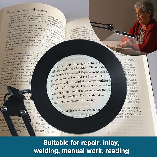 Vista 4 de Magnifying Glass with Light and Stand 12V/1A Adapter 5X LED Magnifying Lamp 3 Color Modes Stepless Dimmable 2-in-1 Desk Magnifier with Light, for