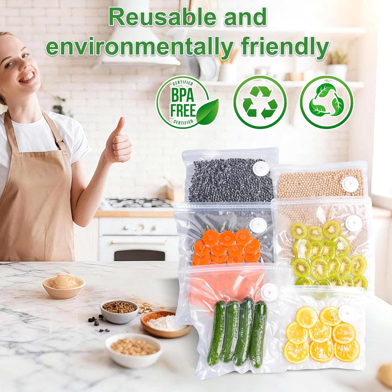 Reusable Vacuum Sealer Bags - BPA-Free, Leakproof Food Storage Bags for Sous Vide, Freezer & Meal Prep | Compatible with Most Vacuum Sealers (8.5 * 8.5in Bags 12Pcs) - Image 6