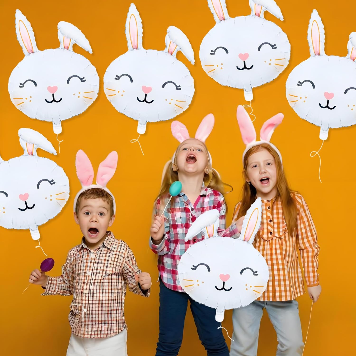 6PCS Easter-Bunny Balloons Rabbit Head Foil Balloons Easter Themed Party Mylar Bunny Birthday Party Supplies Decorations