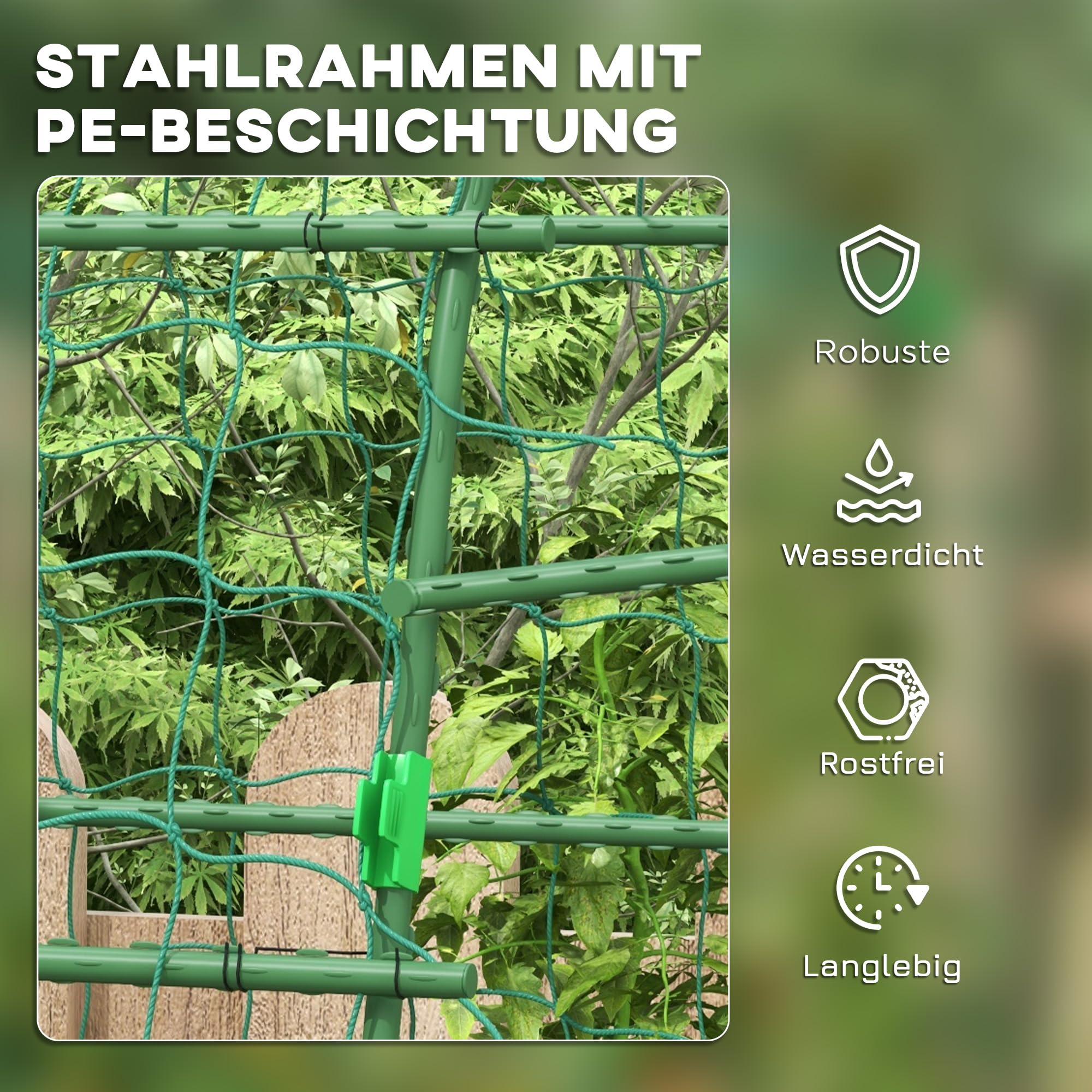 Outsunny Rankgitter Rostfrei Kletterpflanzen 144 x 167 x 206 cm Schwarz | Aus Metall, Rankhilfe, Gurken Spalier, Garten Spalier, Pflanzenspalier für Tomaten, Gemüse, Blumen