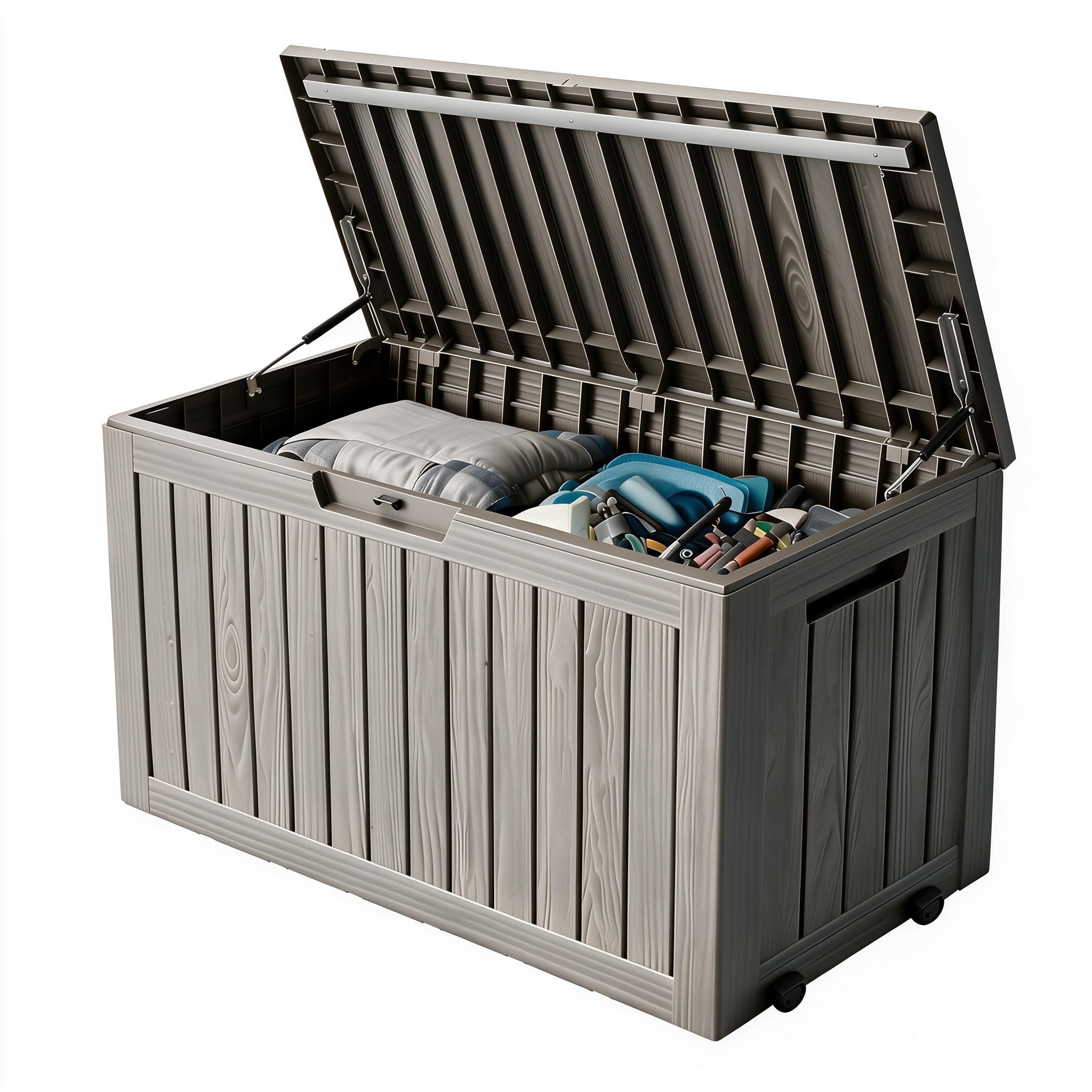 92 Gal Deck Box,Waterproof Resin Outdoor Storage Gas Lift,Lockable Grey