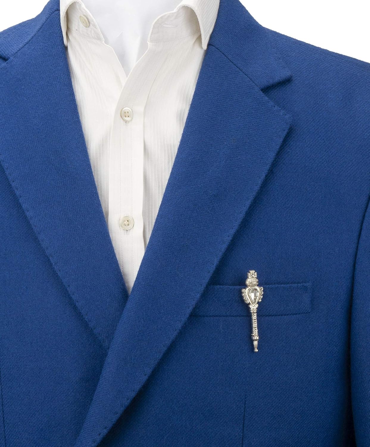 Knighthood Silver Key with Transparent Stone and Stone Detailing Lapel Pin Brooch