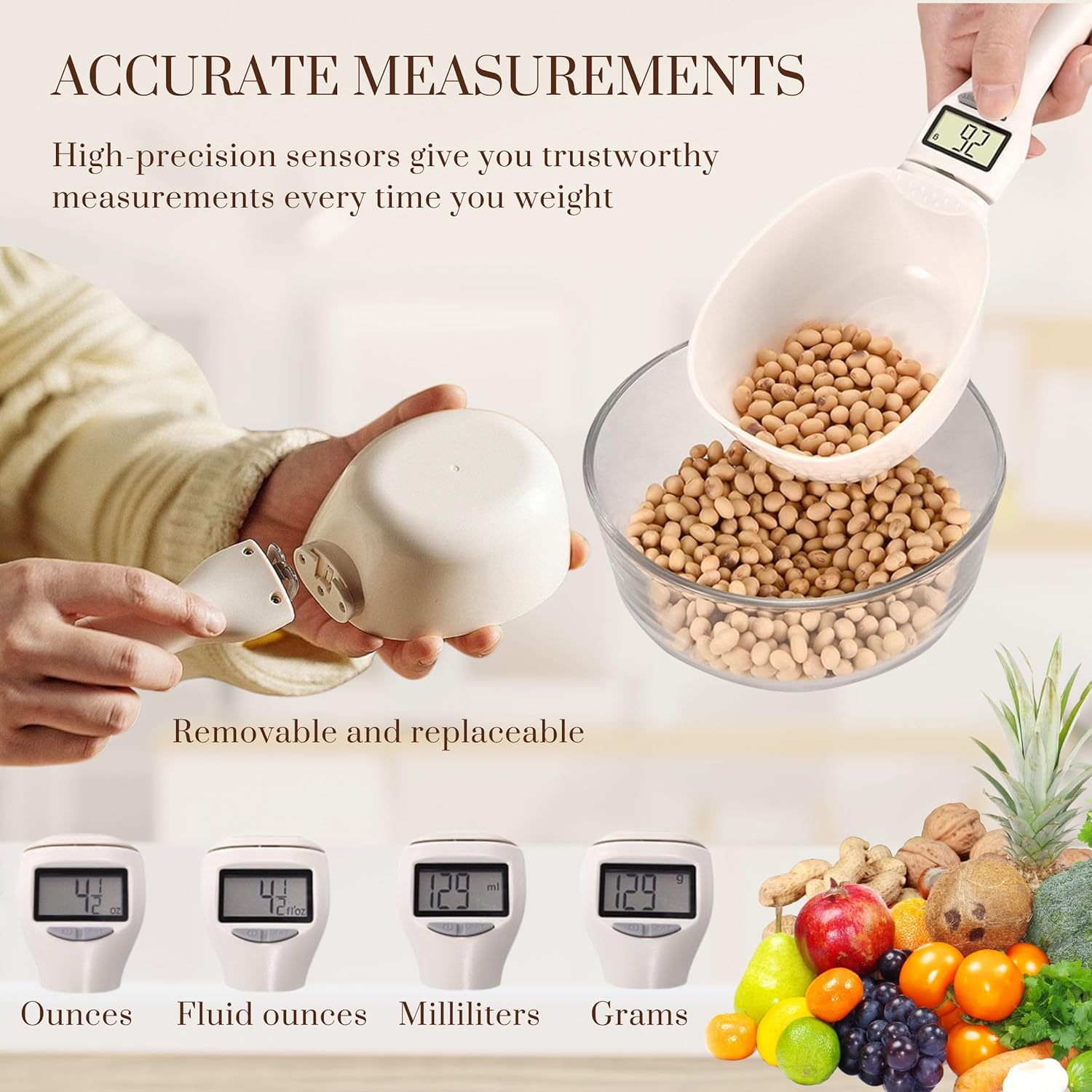 High Precision Digital Measuring Spoon with LCD Screen, 800g / 0.1g, Electronic Food Measuring Scoop Scale for Food, Coffee, Spices, Bake, Dog Cat Food (c-3PCS)
