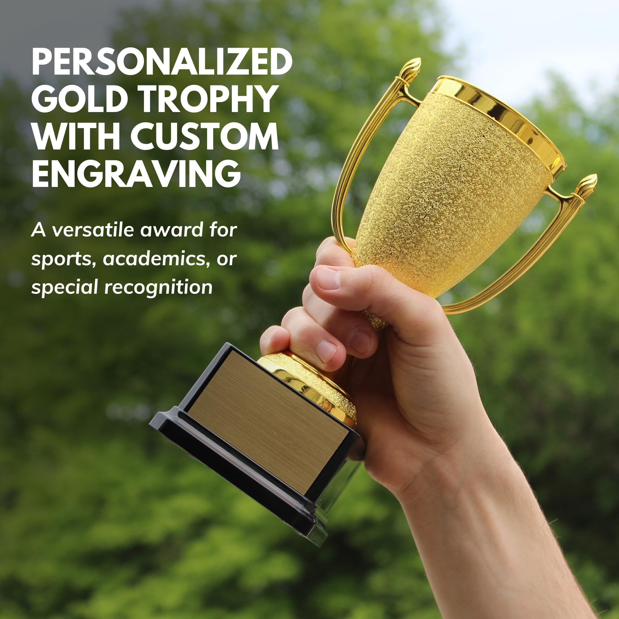 Victory Gold Cup Trophy with Custom Engraving – Personalized Award for Sports, Achievement & Recognition – Deluxe Black Base – Trophy Outlet