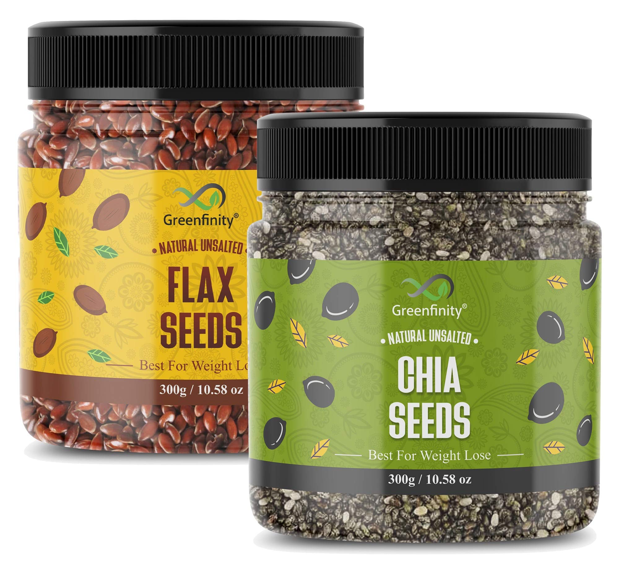 GreenFinity Healthy Chia & Flax Seeds Combo for digestion, Weight management, Healthy skin & hair- (Chia Seeds - 300g,Flax Seeds - 300g)
