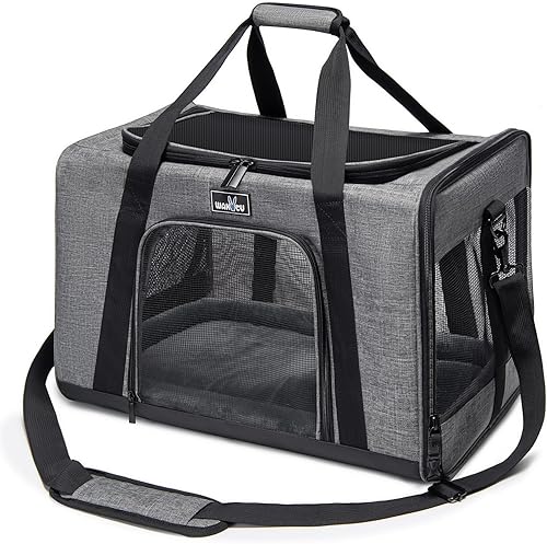 Vista 9 de Transportador de mascotas aprobado por la TSA para perros y gatos pequeños, bolsa de viaje con ventilación adecuada, 5 ventanas de malla, 3 1.0 Gris