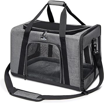 Wakytu, Pet Carrier for Cats and Small Dogs Travel Carrier with Proper Ventilation, 5 Mesh Windows, 3 Entrances, Zippers with Safety Lock, Padded Shoulder Strap, Medium