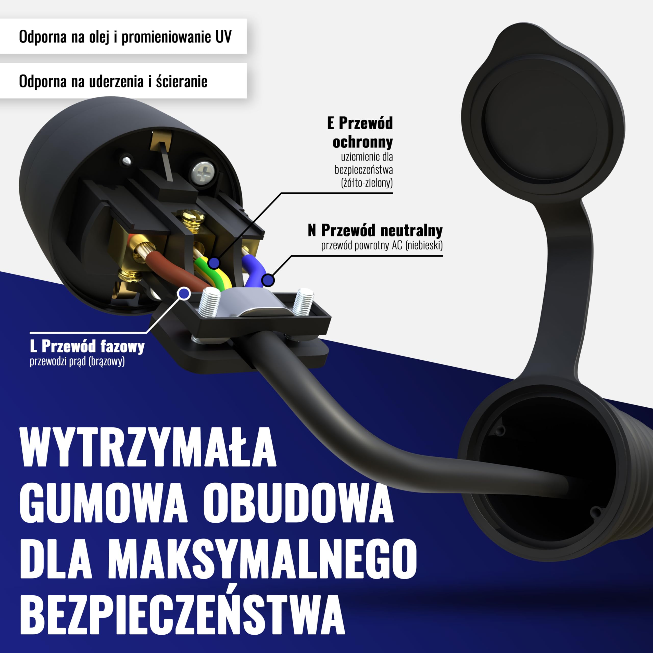 Poppstar 3x gumowe gniazdko z klapką ochronną, (2-biegunowe, 230V, 16A, IP44), wodoodporne, do użytku zewnętrznego, czarne