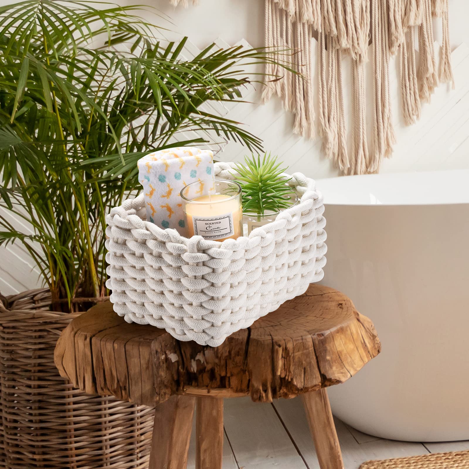 Cestino 20x15 Amazon Cestino In Cotone Intrecciato 20x15x12 Cm - Organizer Per Casa, Cameretta, Bianco, Cucito A Mano