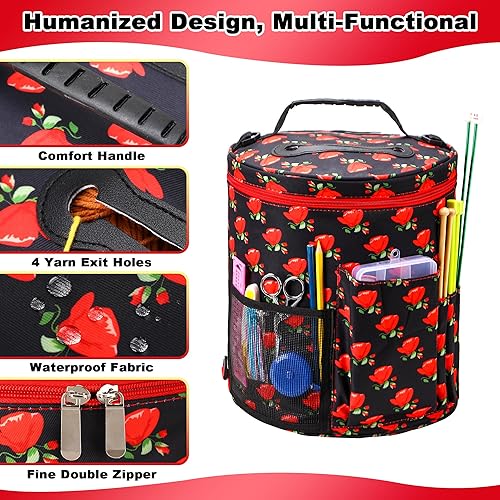 Miniatura 3 de JOZEA Bolsa de ganchillo para tejer, organizador de almacenamiento de hilo, bolsa de hilo y bolsa de ganchillo, soporte de hilo para ganchillo,