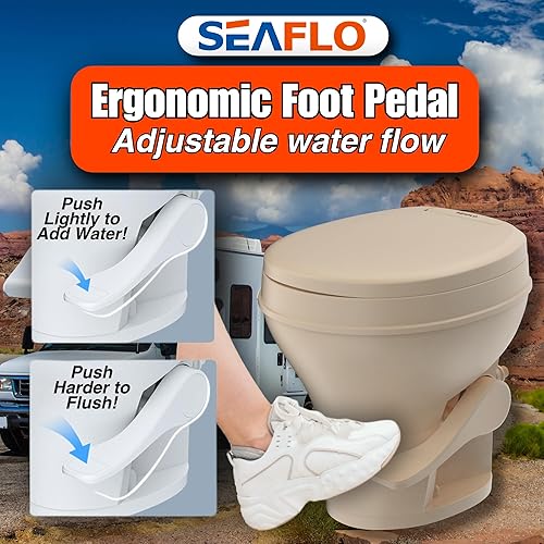 Miniatura 36 de SEAFLO Inodoro de altura residencial para cámper o caravana con accesorio rociador, altura estándar de 18.5 pulgadas, sistema de descarga por
