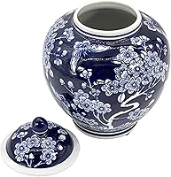 Vista 5 de Galt International Tarro de jengibre chinoiserie floral azul oscuro de 10 pulgadas con tapa, tarro de jengibre, almacenamiento de té, decorativo