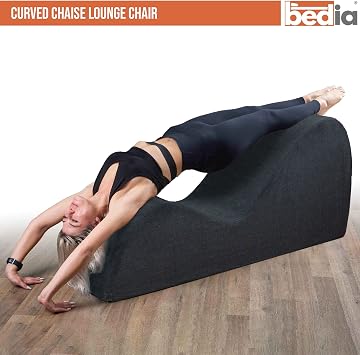 BEDIA Curved Chaise Lounge Chair for Yoga, Stretching, Relaxation and More… (Linen Dark Grey)