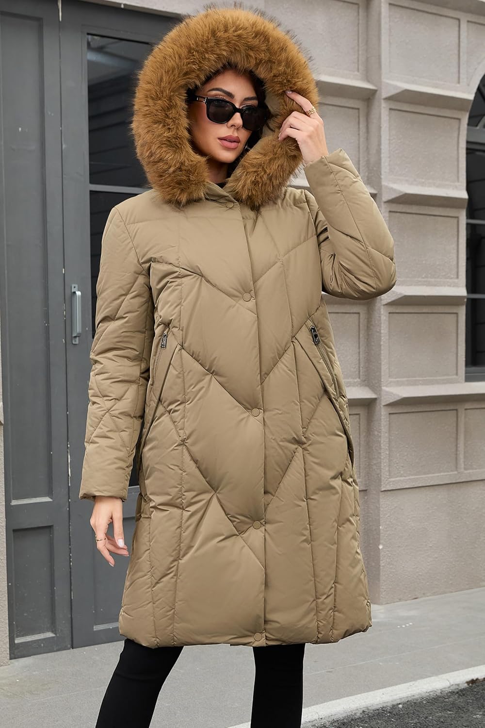 PAPILLON D'OR WEAR YOUR WINGS Women's Long Puffer Coat - Detachable Faux Fur Collar Diamond Quilted Winter Jacket - Image 5