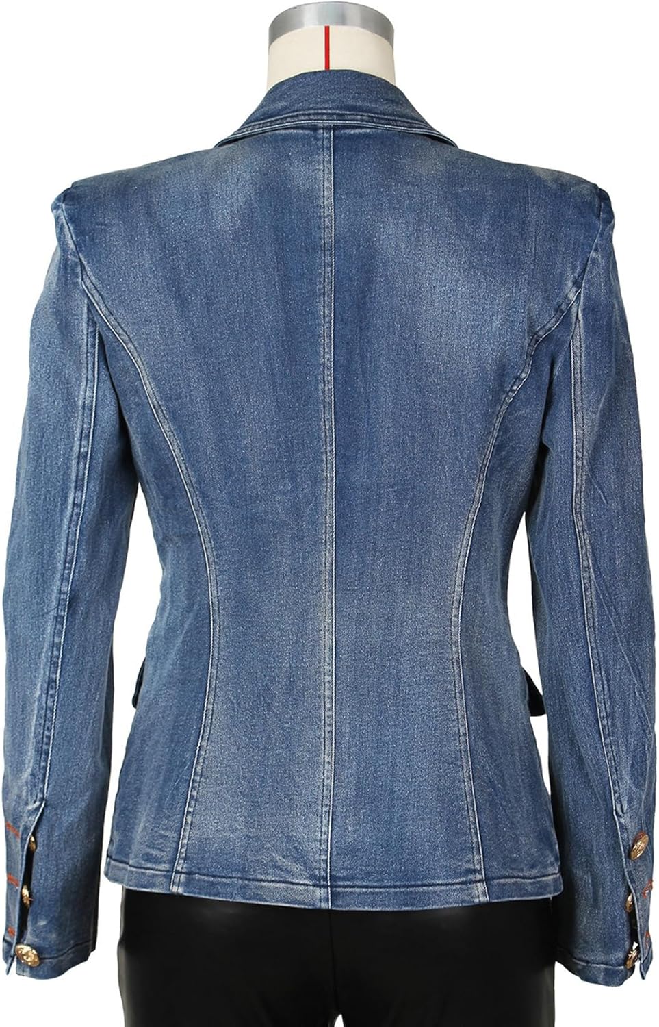 Nihsatin Women's Puff Sleeve Denim Tailored Blazer Double Breasted Flap Details Jeans Jacket