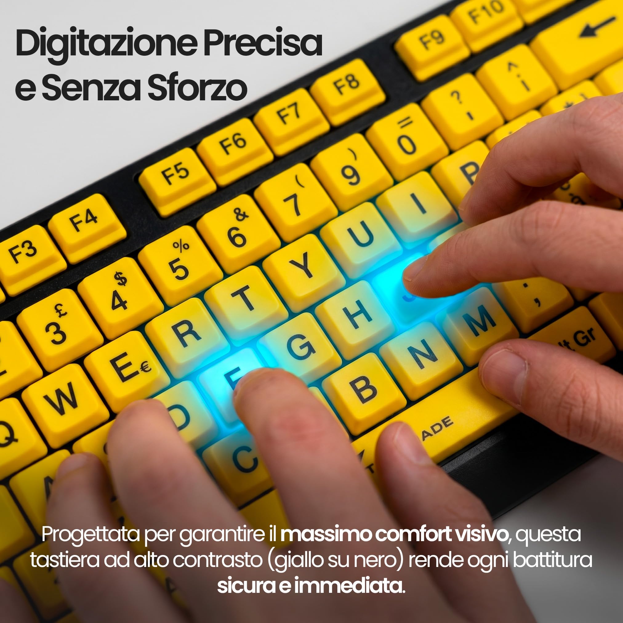 TECHMADE Tastiera per computer con filo per non vedenti (con lettere grandi), USB 2.0 ad alto contrasto con lettere di stampa sovradimensionate su sfondo giallo per persone ipovedenti e anziane