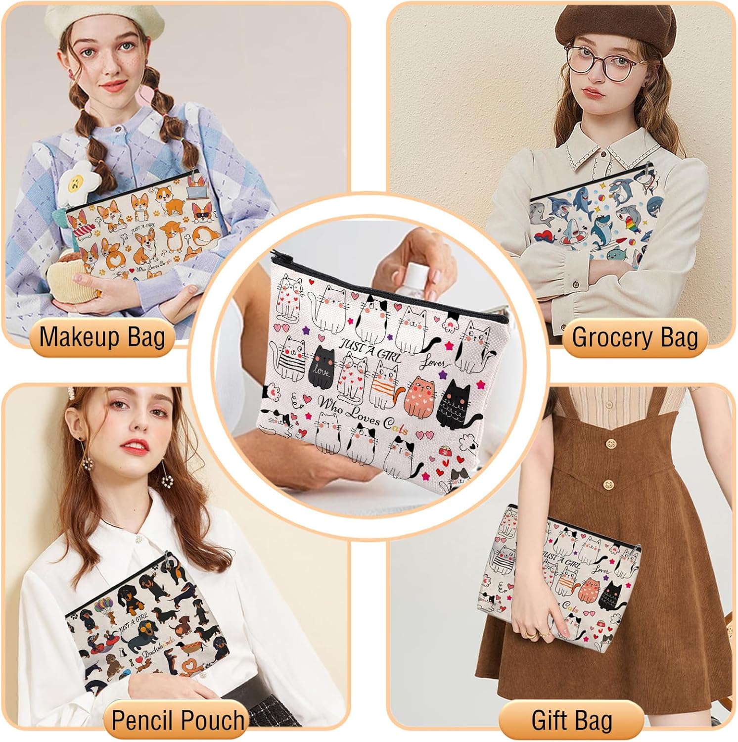 Cat Makeup Bag for Women - Lightweight Travel Pouch with Lining, High-definition, Double-Sided Printed, Funny Cat Gift Bags for Birthday & Christmas Gifts - Image 6