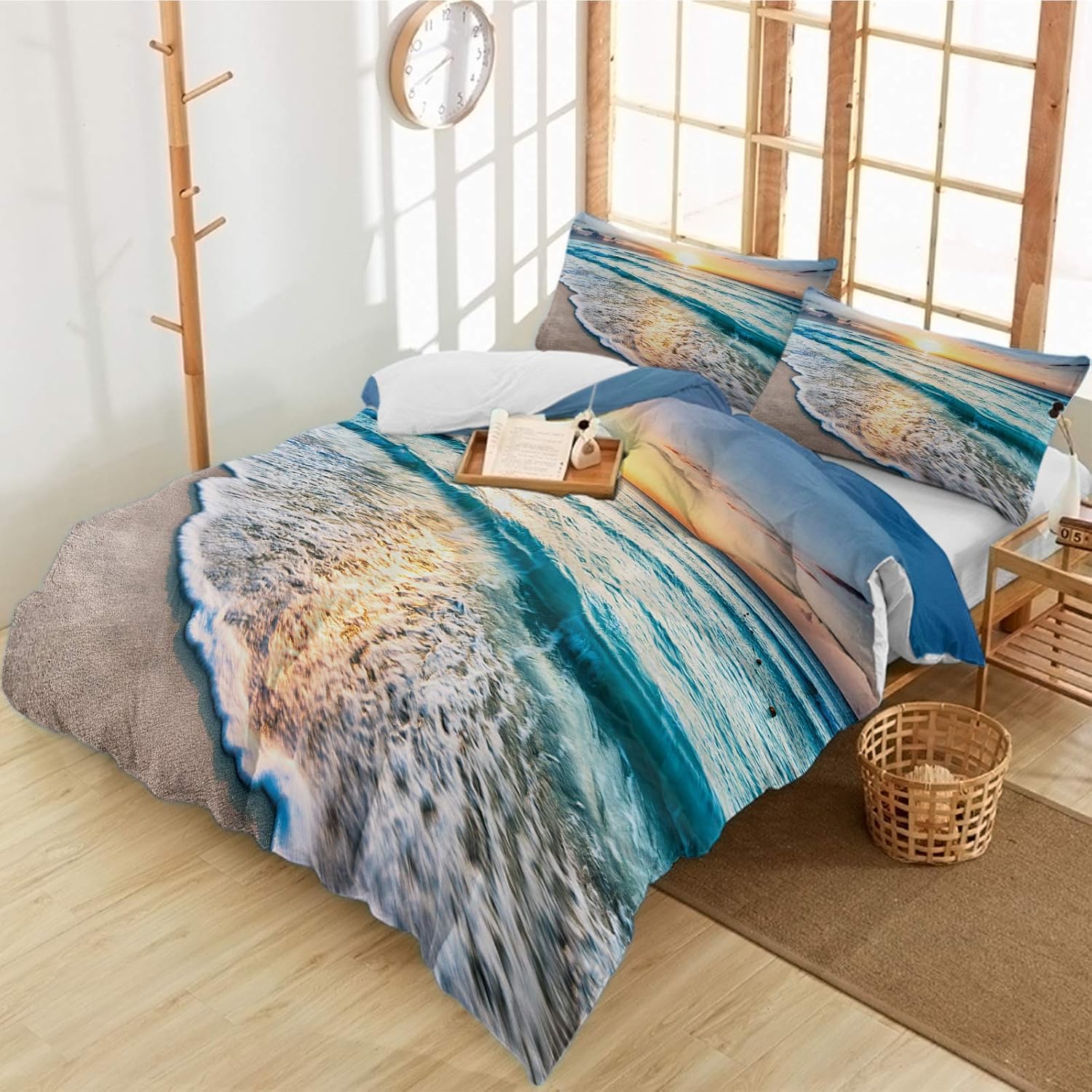 3 Pieces Duvet Cover California King Bedding Sets Coastal Wave Beach