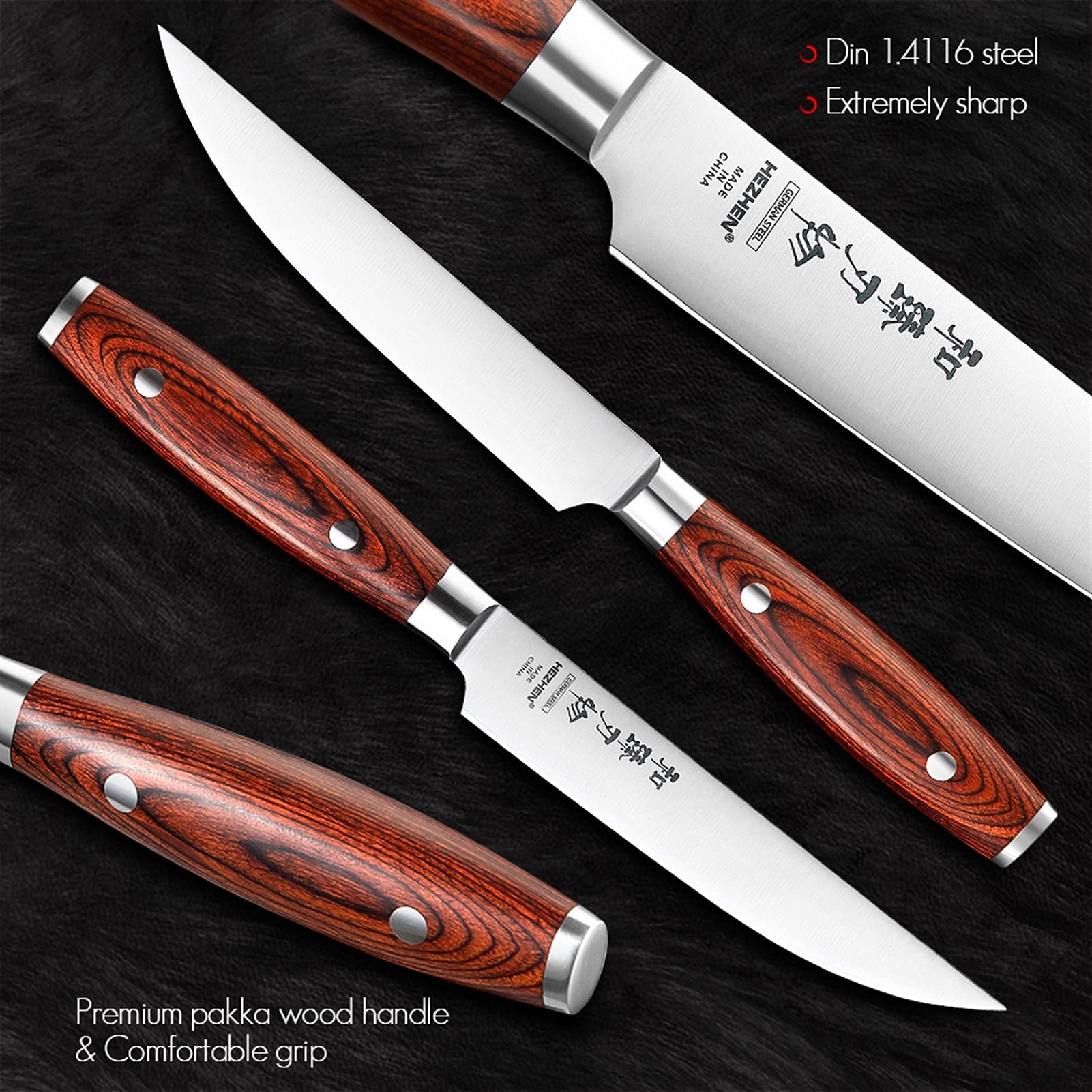 Set de cuchillas de carne de filete de 4pc de acero inoxidable maquinilla de afeitar cuchillas afiladas chef