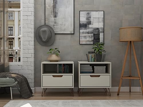 Miniatura 4 de Manhattan Comfort Rockefeller - Mesita de noche moderna de mediados de siglo con 1 cajón 2008 pulgadas blanco rotonaturaleza