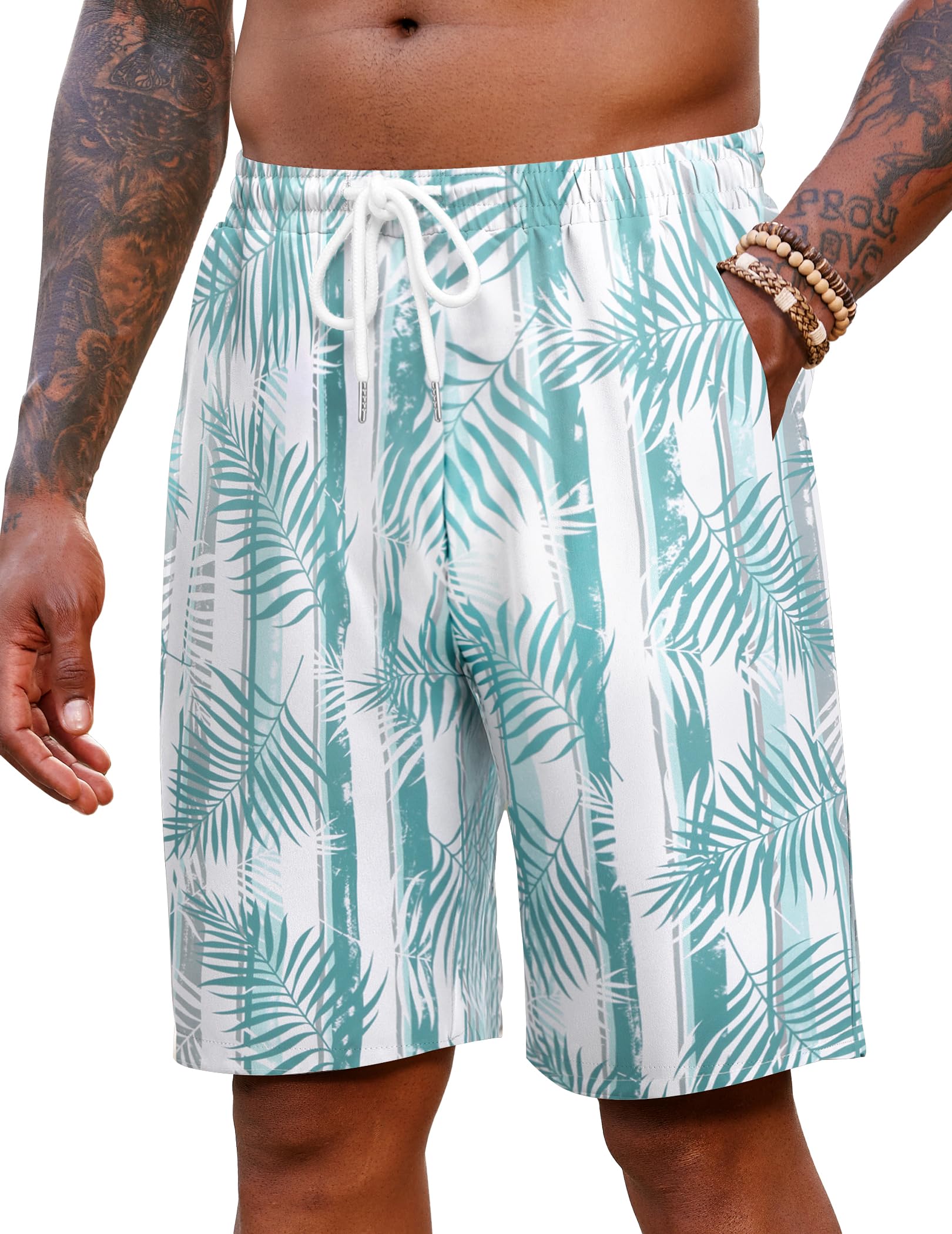 COOFANDY Kurze Hosen Herren Strandshorts Hawaii Shorts Herrenshorts Regular Fit Sommer Freizeitshorts mit Gummizug und Taschen