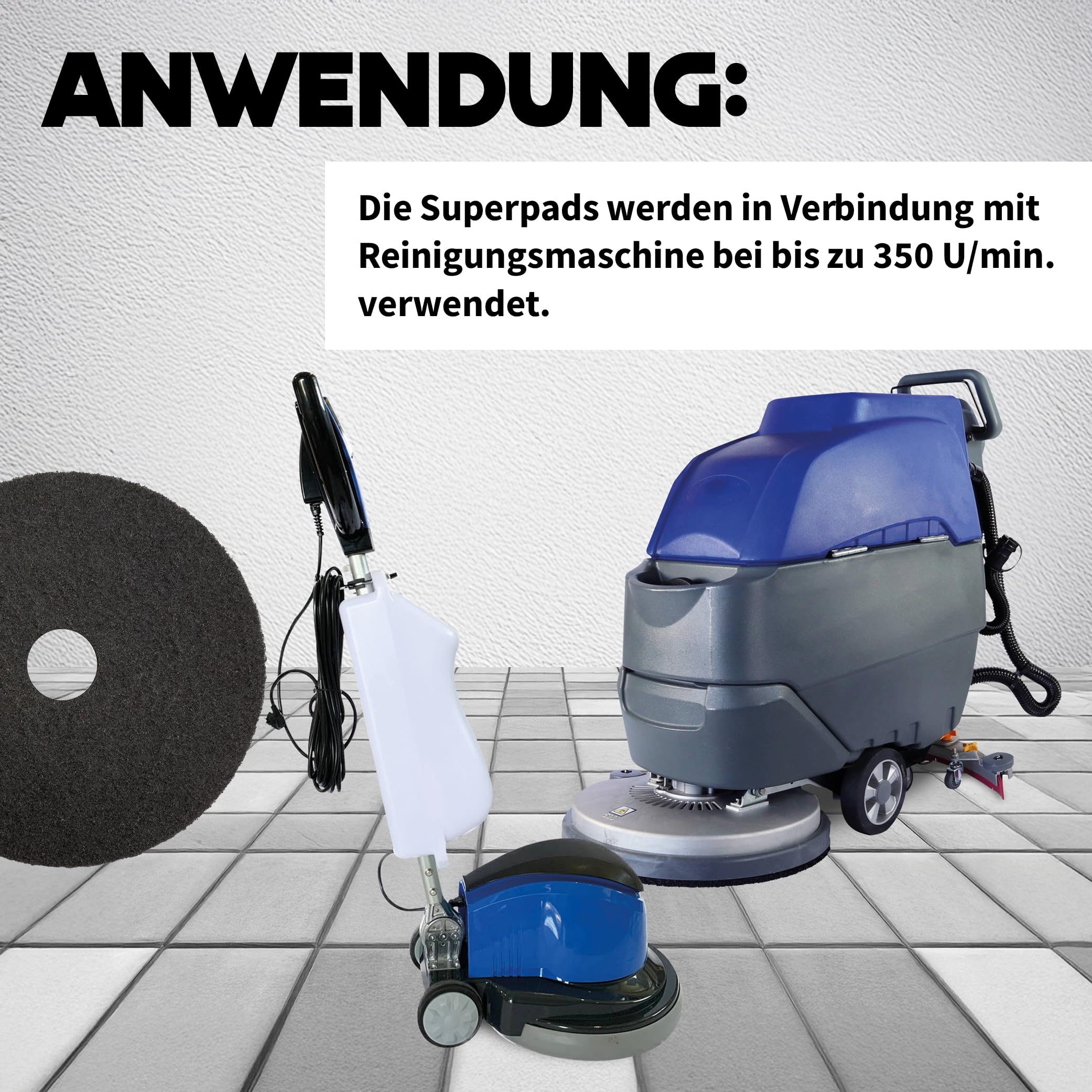 Superpads Maschinenpads aus Polyester 23-25mm - Reinigungspads für Trocken- & Nassanwendung - Hohe Reinigungsleistung für verschiedene Bodenarten (13 Zoll, Schwarz, 5er Set)