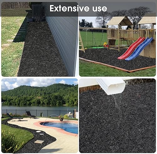 Miniatura 7 de Harmiden Paquete de 2 tapetes de goma reciclada, rollo de mantillo permanente, color negro, para paisajismo al aire libre, 8 x 2 pies