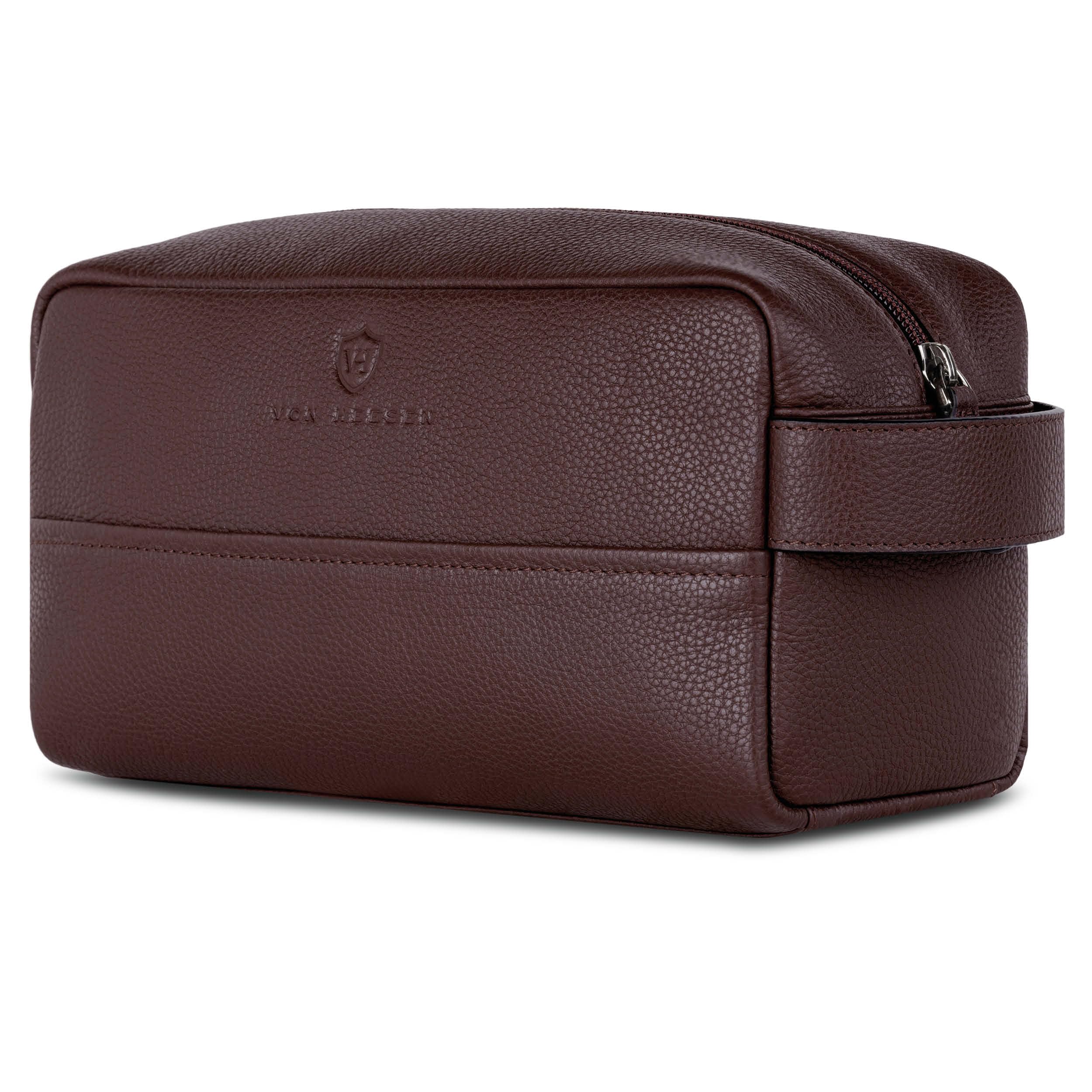 VON HEESEN Kulturbeutel Leder Kulturtasche für Herren & Damen - Echtleder Necessaire ideal zum Reisen - Waschtasche und Kosmetiktasche