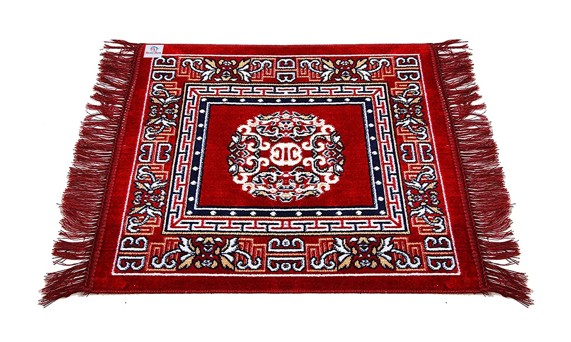 Kuber Industries Rangoli Design Velvet Square Pooja Mat (Maroon), 49 Centimeters, 47 Centimeters 2