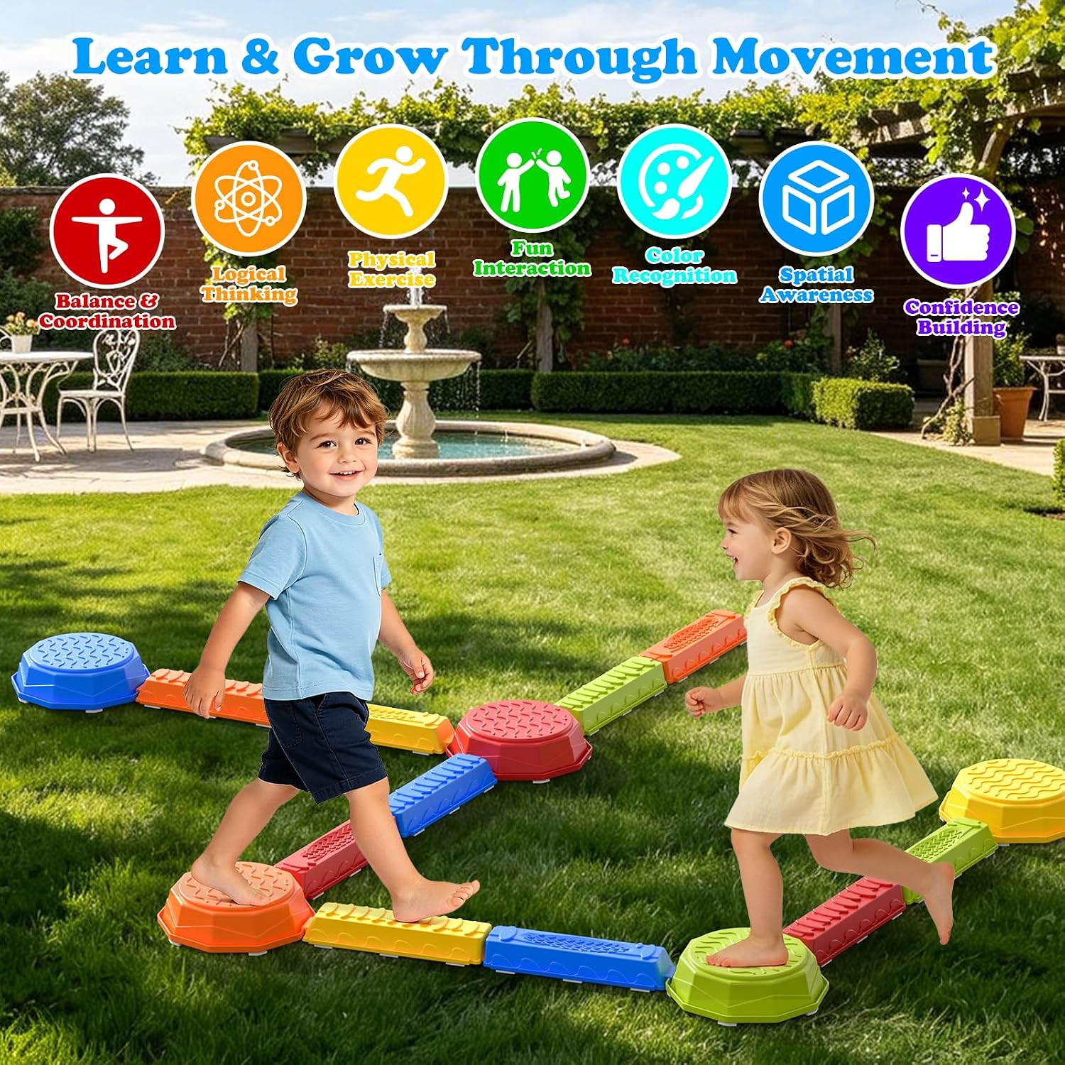 15 Pack Balance Beams Stepping Stones for Kids Ages 3-5, Non-Slip Toddler Stackable Obstacle Course Sensory Balance Board Toy, Indoor and Outdoor Backyard Active Play, Birthday Gifts for Boys Girls thumbnail