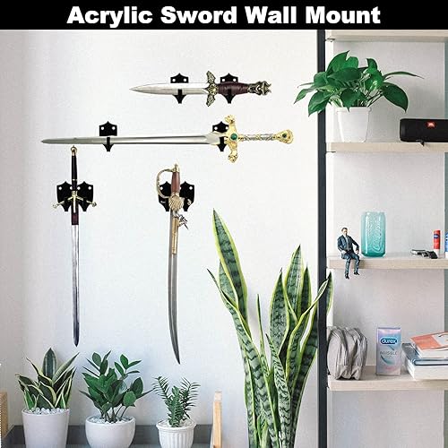 Miniatura 6 de Cosmos Soporte de pared de espada acrílica, 1 juego de gancho de pared para exhibición vertical u horizontal, espada de arte marcial, daga, sable de
