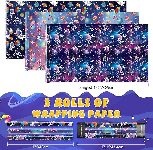 Vista 37 de WERNNSAI Rollos de papel de regalo de dinosaurios, 3 rollos de papel de regalo de dinosaurio rosa de 17 x 120 pulgadas, para bebés, niñas, Pink