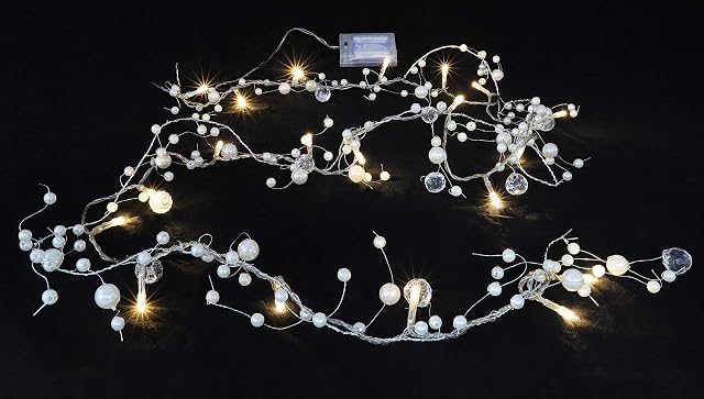 Christmas Concepts® 2M Ivory Beaded Garland 20 Warm White LED Lights - Home - Christmas Lights - Fairy Lights