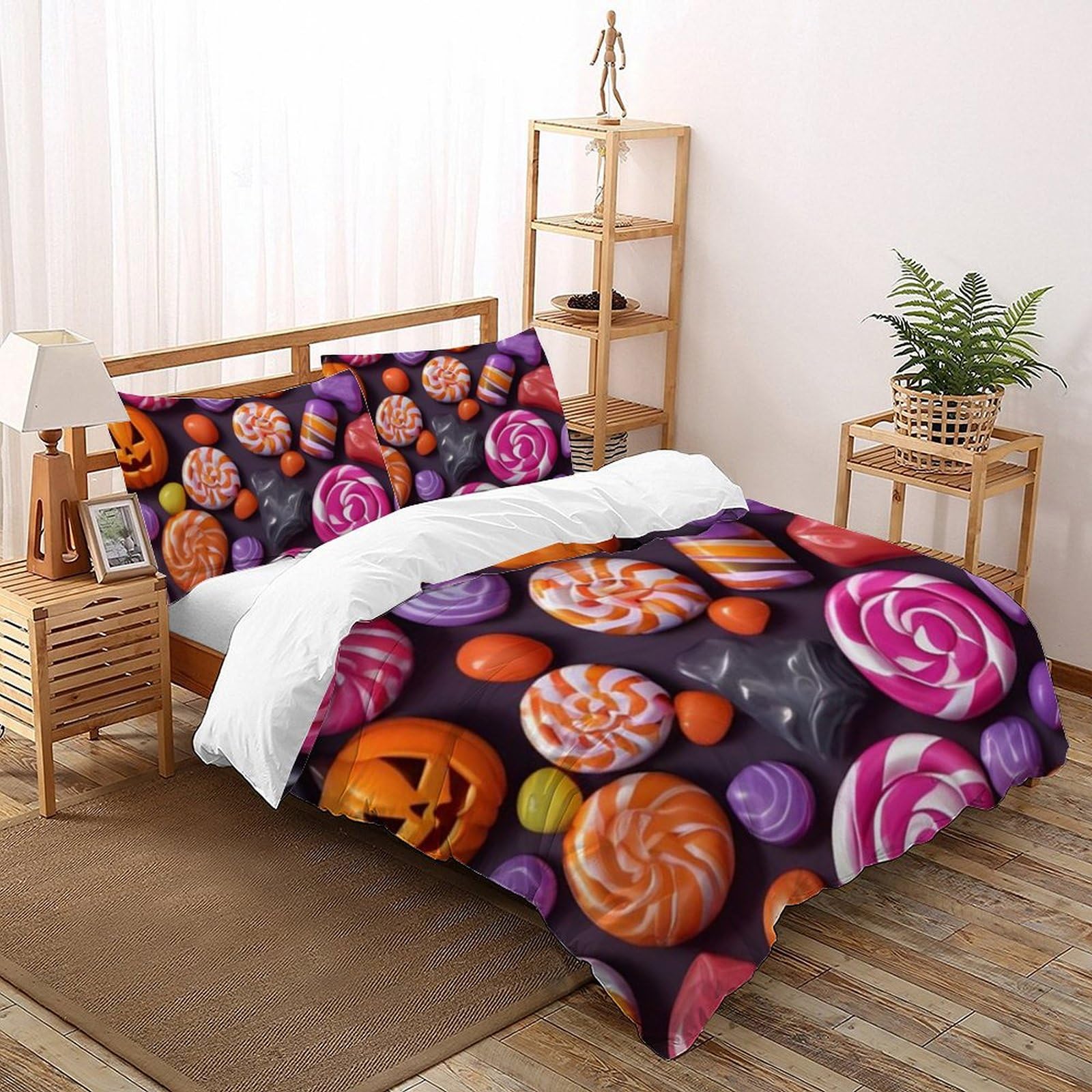 Housse de couette 260x220 imprimé 3D citrouille en microfibre avec fermeture