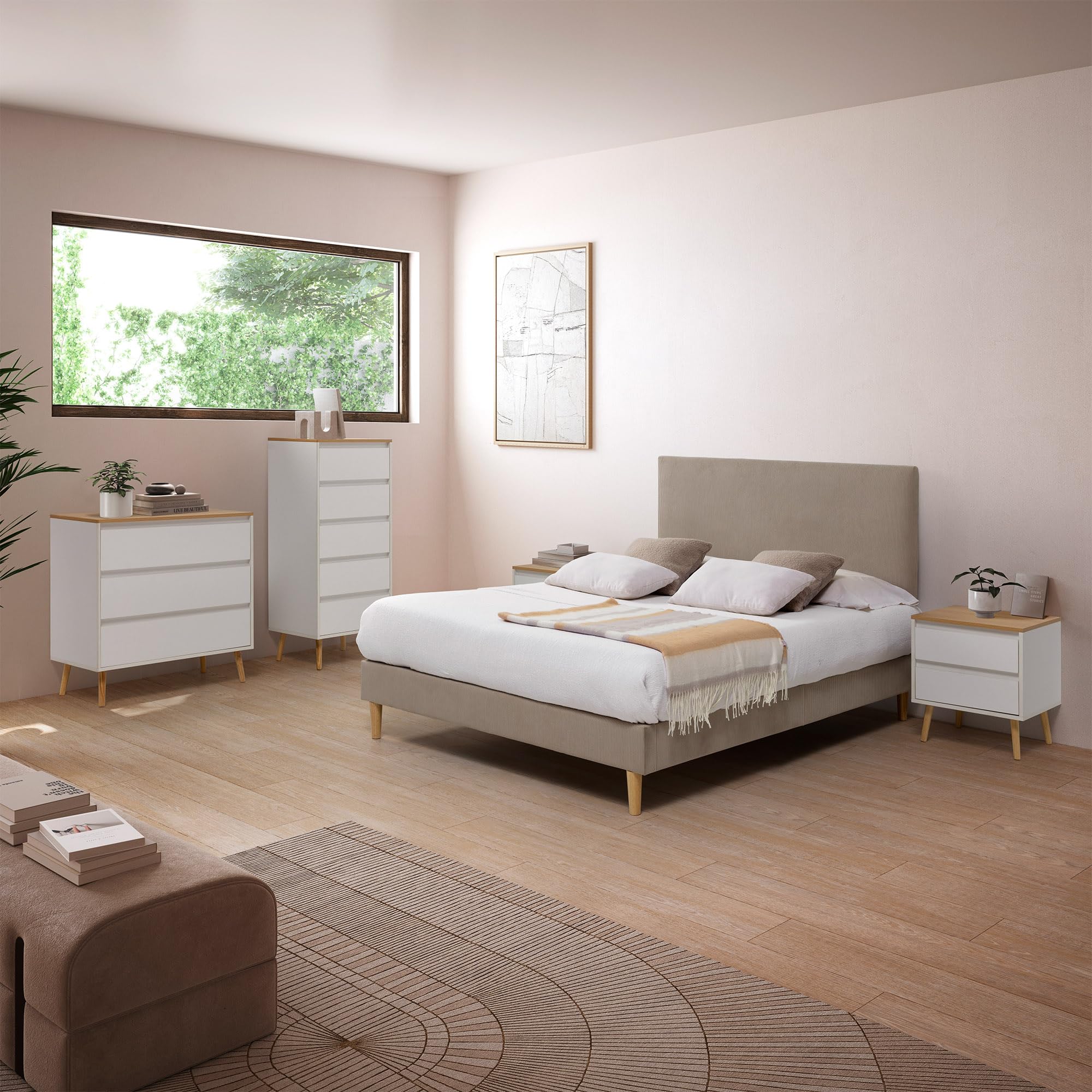 HOMN LIVING Cómoda Alta Desi 5 cajones Color Blanco, 50 cm (Ancho) 40 cm (Profundo) 115 cm (Altura)