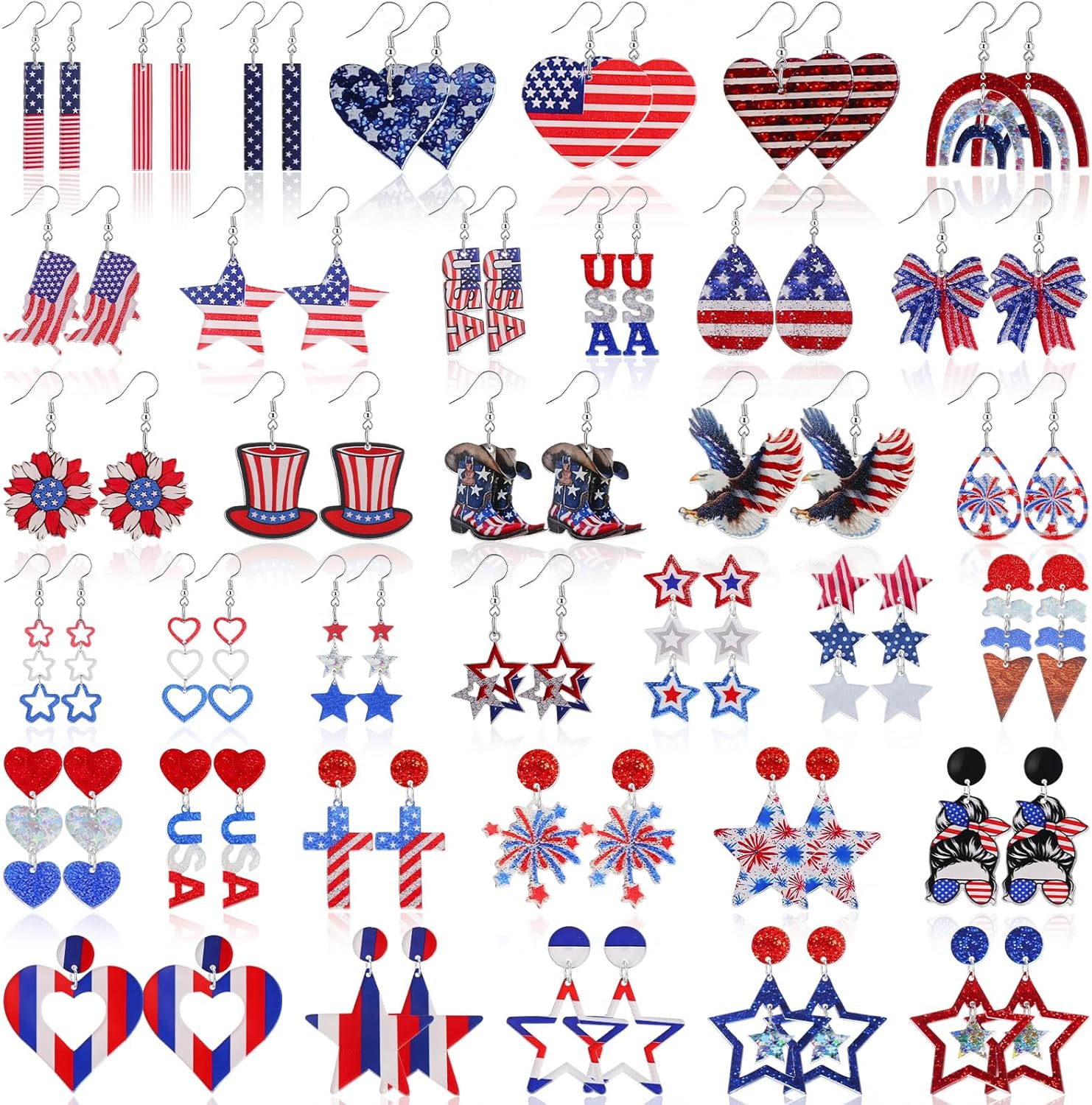 Nosiny Acrylic Independence Day Earrings Bulk 250th Anniversary 4th of July Earrings Patriotic Memorial Day Star USA Flag Jewelry for Women