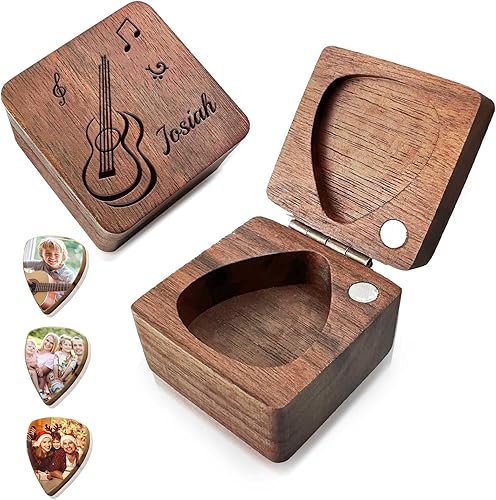 Miniatura 8 de Púas de guitarra personalizadas, púas de guitarra personalizadas con estuche, soporte de púas de guitarra de madera grabada, regalo para hijo,