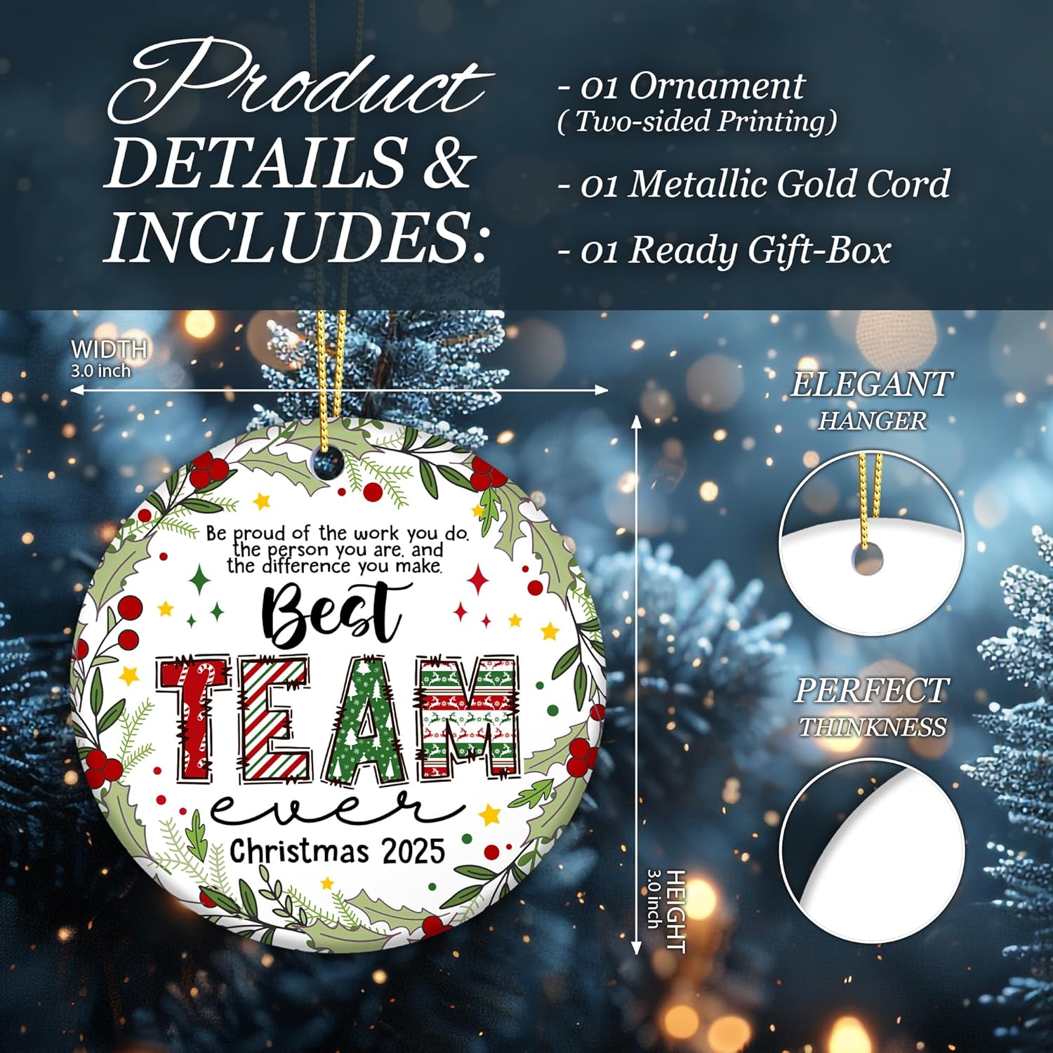 Best Team Ever Christmas Ornament 2025 – Employee Appreciation Gift, Office Holiday Ornament, Corporate Teamwork Keepsake, Ceramic Christmas Tree Decoration for Coworkers, Staff, and Boss - Image 6