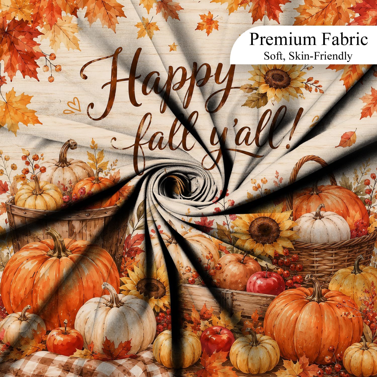Happy Fall Y'all Shower Curtain for Bathroom Autumn Pumpkins Harvest Shower Curtains Thanksgiving Sunflowers Maple Leaves Waterproof Fabric Polyester Bathroom Decor 72x72 Inch