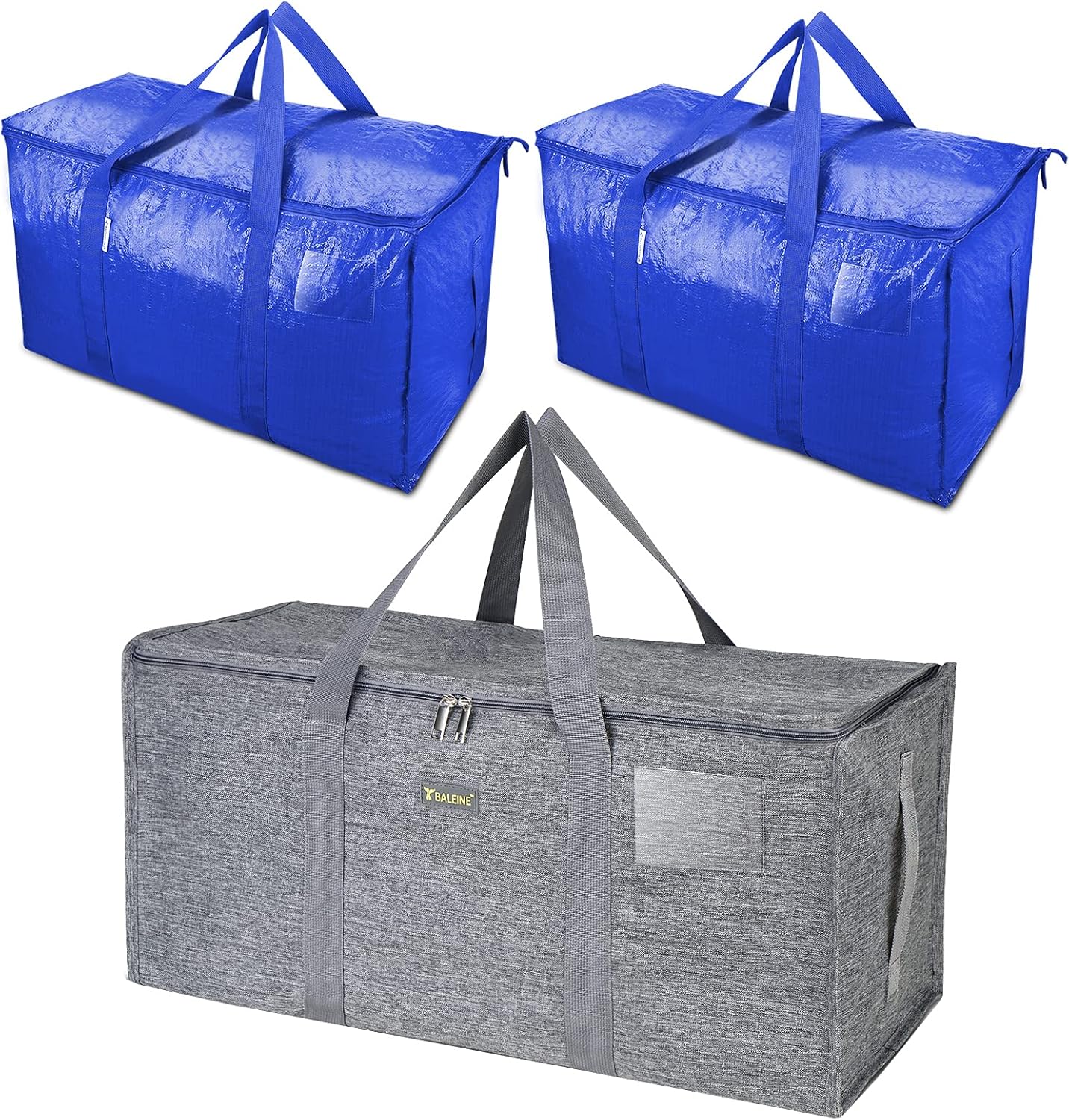 TICONN 2 Pack Extra Large Moving Bags + Extra Large Storage Tote with Zippers & Carrying Handles