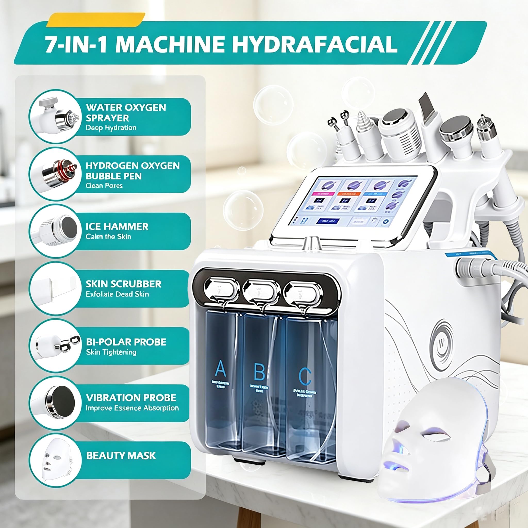 Hydrafacial Machine Professionnel 7 en 1 Faciale Hydrafacial Machine le Petit Appareil de Bulles Nettoyant Petit Appareil de Bulles éLiminer Les Rides Dermabrasion